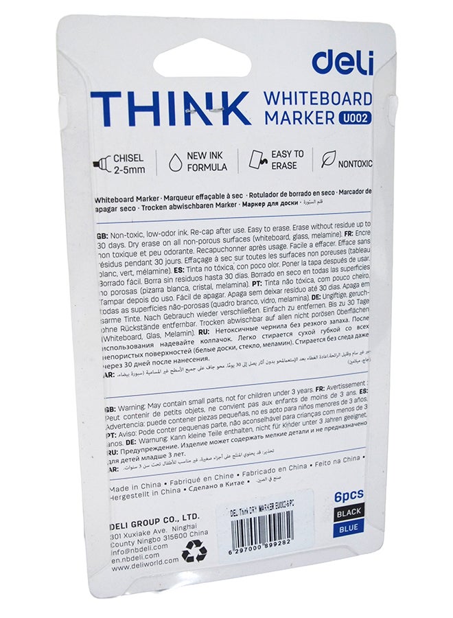 DELI THINK  WHITEBOARD MARKER CHISEL ASS 5+1 PCS - Image 2