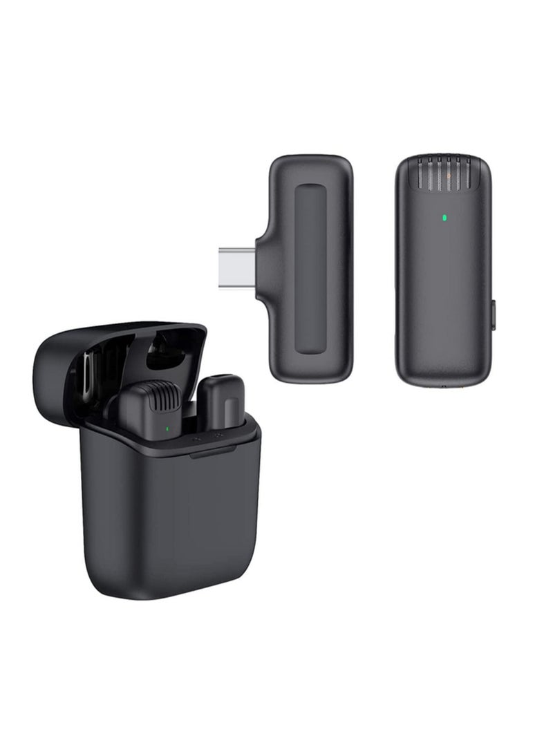 Type-C Wireless Lavalier Microphone with Charging Case Plug & Play 2.4G Lapel Mic for Live Stream Vlog Video Recording Clear Timbre/Auto Sync - Image 1