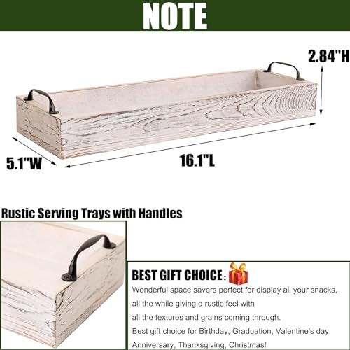 SWT8CAI Rustic Wooden Serving Trays Rectangular with Handle,Ottoman Tray for Living Room 16 Inch Long for Serving Wine(whitewashed) - Image 4