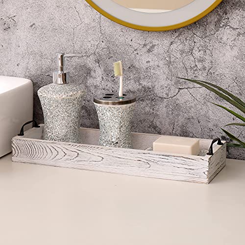 SWT8CAI Rustic Wooden Serving Trays Rectangular with Handle,Ottoman Tray for Living Room 16 Inch Long for Serving Wine(whitewashed) - Image 5