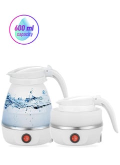 Generic Portable Folding Electric Kettle Fast Boiling Foldable Electric Kettle for Travel Food Grade Silicone Boil Dry Protection Kettle with Separable Power Cord for Hiking Camping and Indoor (White 0.6L)  - Image 1