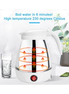 Generic Portable Folding Electric Kettle Fast Boiling Foldable Electric Kettle for Travel Food Grade Silicone Boil Dry Protection Kettle with Separable Power Cord for Hiking Camping and Indoor (White 0.6L)  - Image 3