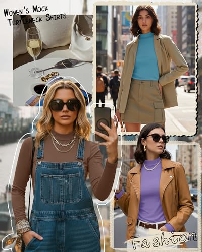Ficerd 3 Pack Womens Mock Turtleneck Shirts Long Sleeve Mock Neck Pullover Tops Slim Fitted Stretch Undershirt Tee Blouse Light Blue Violet BrownXXLarge - Image 3