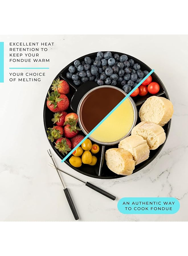 يلا جوي مجموعة وعاء فوندو كهربائي مع جهاز تحكم في درجة الحرارة، طقم صانع فوندو الشوكولاتة والجبن، شوكتان من الفولاذ المقاوم للصدأ وصينية قابلة للفصل، ليلة رومانسية للأزواج والتجمعات العائلية - Image 2