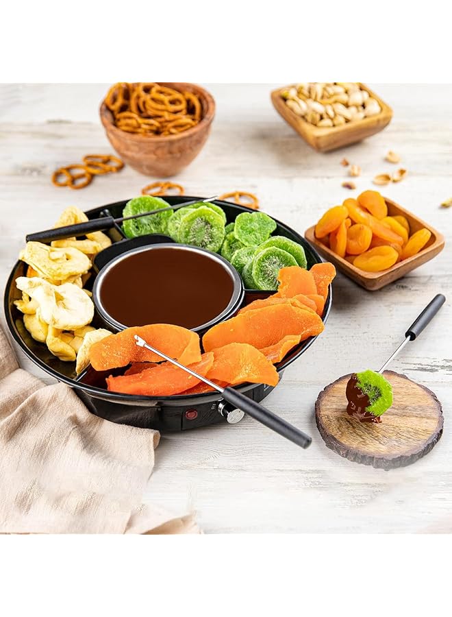يلا جوي مجموعة وعاء فوندو كهربائي مع جهاز تحكم في درجة الحرارة، طقم صانع فوندو الشوكولاتة والجبن، شوكتان من الفولاذ المقاوم للصدأ وصينية قابلة للفصل، ليلة رومانسية للأزواج والتجمعات العائلية - Image 3