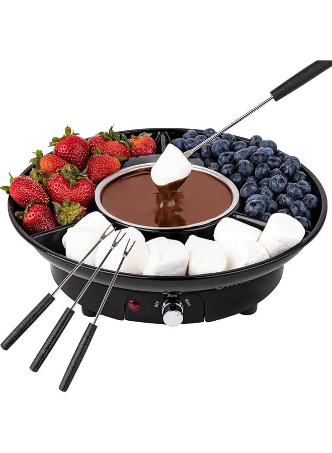 يلا جوي مجموعة وعاء فوندو كهربائي مع جهاز تحكم في درجة الحرارة، طقم صانع فوندو الشوكولاتة والجبن، شوكتان من الفولاذ المقاوم للصدأ وصينية قابلة للفصل، ليلة رومانسية للأزواج والتجمعات العائلية - Image 1