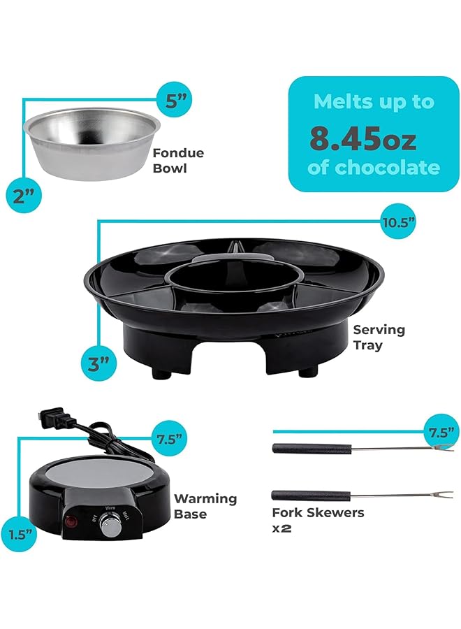 يلا جوي مجموعة وعاء فوندو كهربائي مع جهاز تحكم في درجة الحرارة، طقم صانع فوندو الشوكولاتة والجبن، شوكتان من الفولاذ المقاوم للصدأ وصينية قابلة للفصل، ليلة رومانسية للأزواج والتجمعات العائلية - Image 5