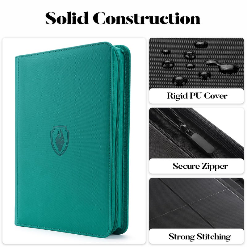Fabmaker 9 Pocket Trading Card Binder -Zipper PU Cover Card Album, Sturdy 360 Loading Holder for MTG, TCG & Sports Cards - Turquoise - Image 2