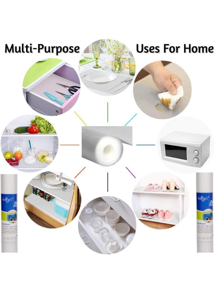 مفرش مقاوم للانزلاق للارفف وادراج المطبخ من ولبين (لفة 45 سم × 3 متر) مفرش طاولة قوي مقاوم للماء للحمام والثلاجة، نسيج متعدد الاغراض (شفاف، ابيض)، اسيتات فينيل الايثيلين - Image 2