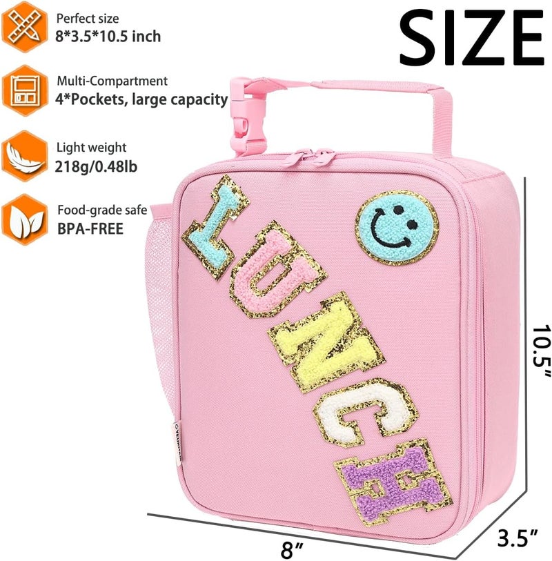 GYEUKHAM Insulated Lunch Bag for Women girl Teen large Insulated Lunch Bag,Kids Lunch Bag,Large Reusable Cute Cooler Bag for School Work Picnic,Pink Alphabet - Image 3