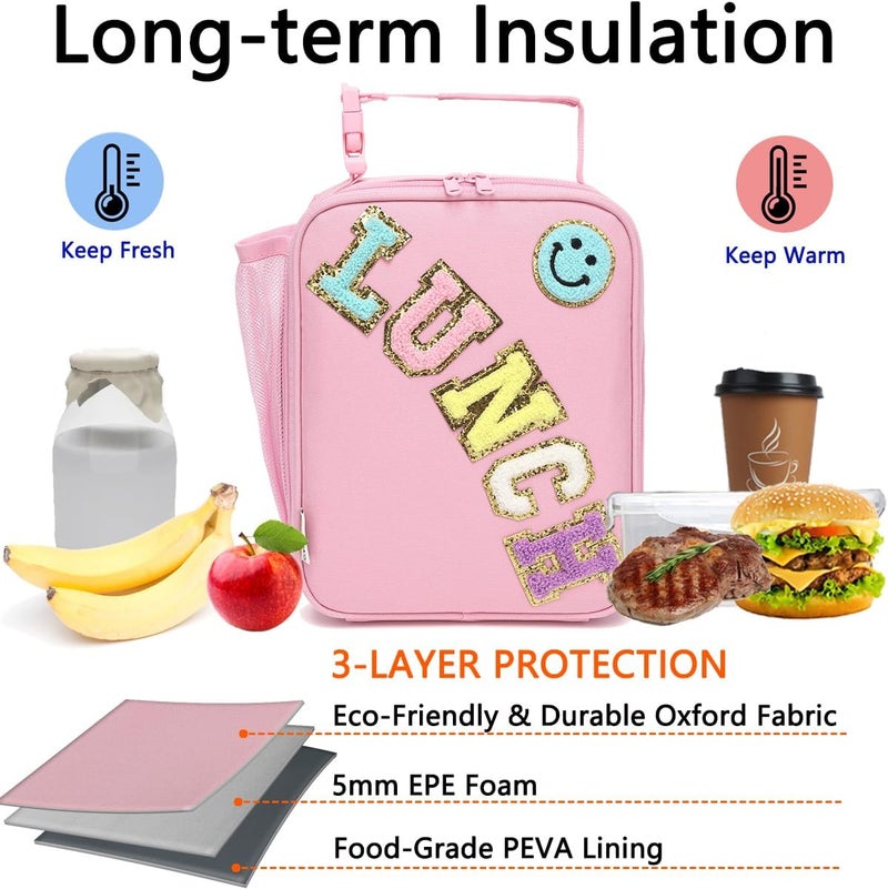 GYEUKHAM Insulated Lunch Bag for Women girl Teen large Insulated Lunch Bag,Kids Lunch Bag,Large Reusable Cute Cooler Bag for School Work Picnic,Pink Alphabet - Image 2