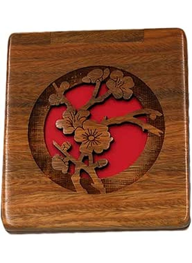 Hollow Carved Plum Blossom Design Portable Wooden Makeup Mirror Foldable Travel Vanity - Image 1