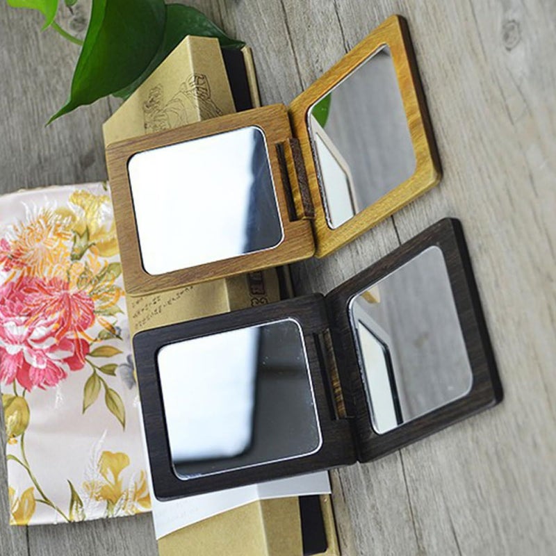 Hollow Carved Plum Blossom Design Portable Wooden Makeup Mirror Foldable Travel Vanity - Image 5