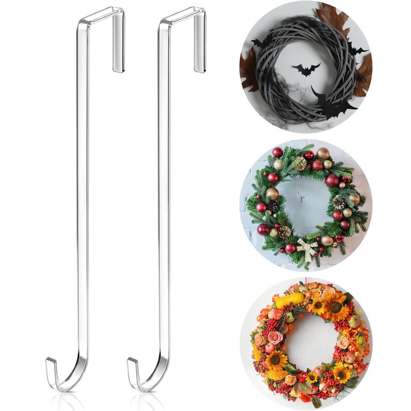 Ripeng 6 Pieces 12 Inch Christmas Plastic Wreath Hanger for Front Door Clear Door Wreath Hooks for Christmas Halloween Fall Welcome Sign Decorations Indoor Outdoor Home