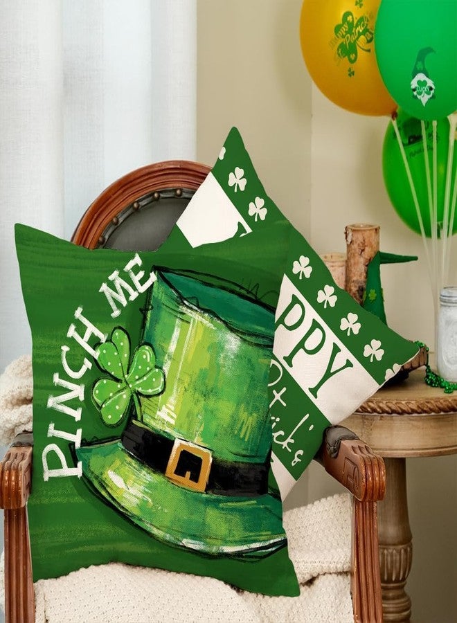 GEEORY Happy St. Patrick's Day Pillow Covers 18 x 18 Inch Set of 4, Green Shamrock Good Luck Leprechaun Hat Pinch Me Farmhouse Throw Pillowcases for Home Sofa Couch Cushion Decoration G431-18 - Image 3