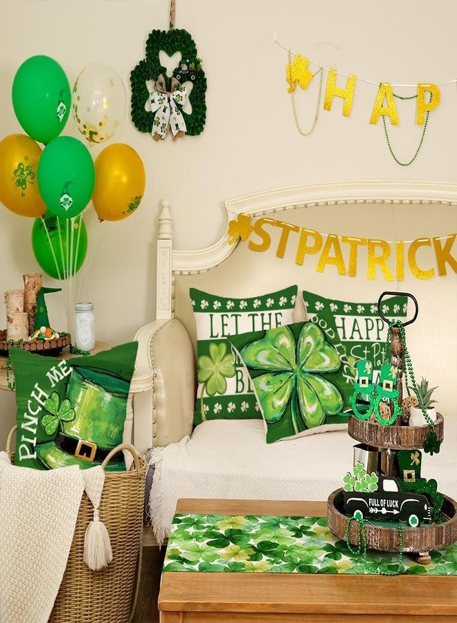 GEEORY Happy St. Patrick's Day Pillow Covers 18 x 18 Inch Set of 4, Green Shamrock Good Luck Leprechaun Hat Pinch Me Farmhouse Throw Pillowcases for Home Sofa Couch Cushion Decoration G431-18 - Image 4
