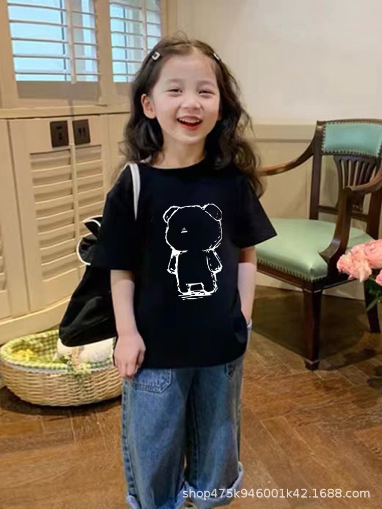 Children'S Cartoon Bear Cotton Short-Sleeved T-Shirt Summer Wear Boys And Girls Thin Sweat-Absorbent Half-Sleeve Shirt Fashion - Image 2