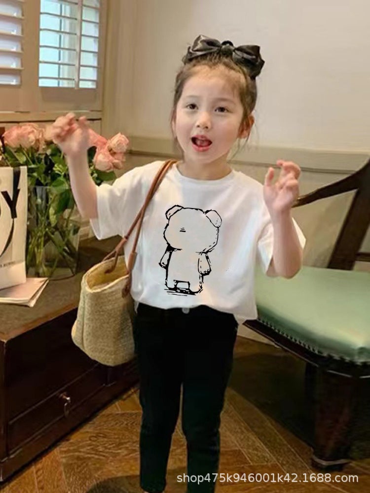 Children'S Cartoon Bear Cotton Short-Sleeved T-Shirt Summer Wear Boys And Girls Thin Sweat-Absorbent Half-Sleeve Shirt Fashion - Image 4