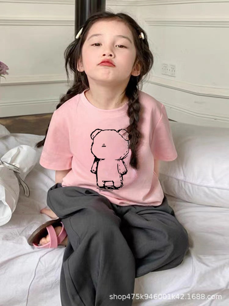 Children'S Cartoon Bear Cotton Short-Sleeved T-Shirt Summer Wear Boys And Girls Thin Sweat-Absorbent Half-Sleeve Shirt Fashion - Image 3