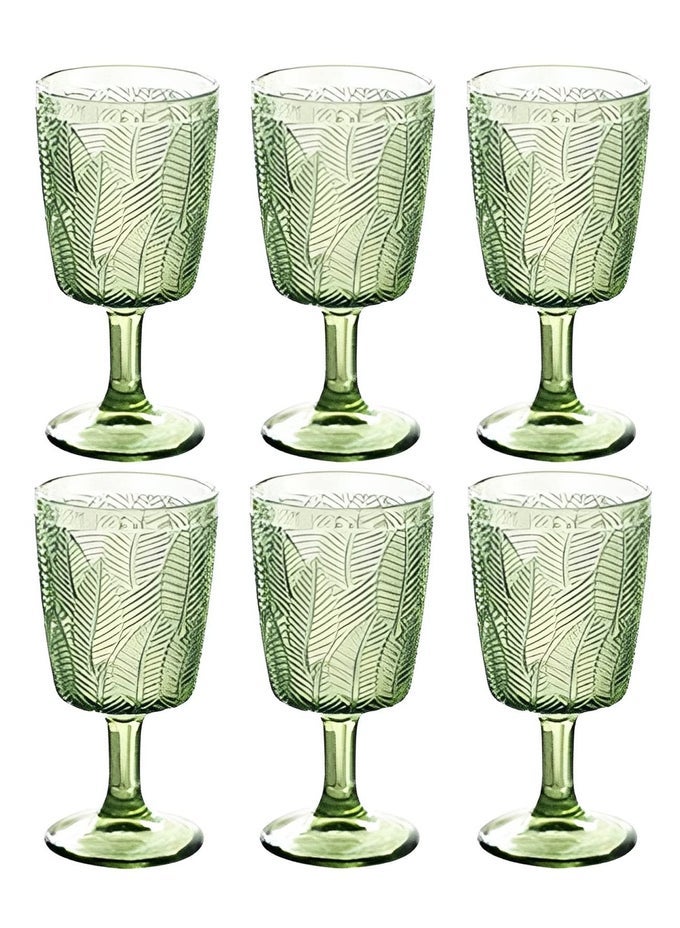 VINTAGE STAINED GLASS GOBLET ,EMBOSSED LEAF PATTERN GREEN TALL GLASSES ,SUITABLE FOR WEDDINGS, PARTIES, FAMILY,BEVERAGE JUICE MUG, 11 OZ*6PCS