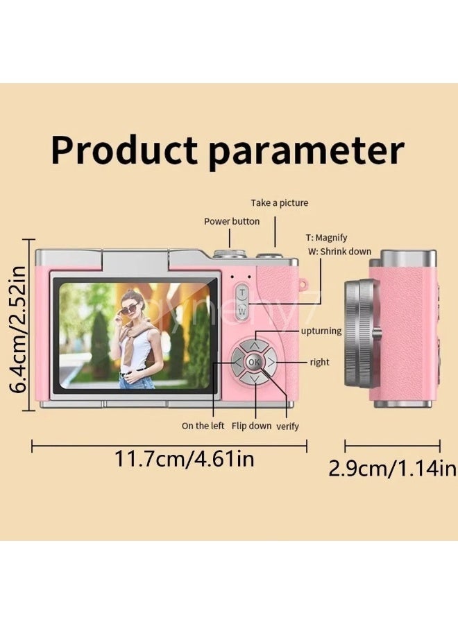 IqwiCam Digital Camera With 64GB Memory Card 4k CCD Digital Zoom Student Digital Cameras 48MP Portable Digital Photography Camera 180° Flip Screen Selfie Camera, Portable Pocket Camera  - Image 2