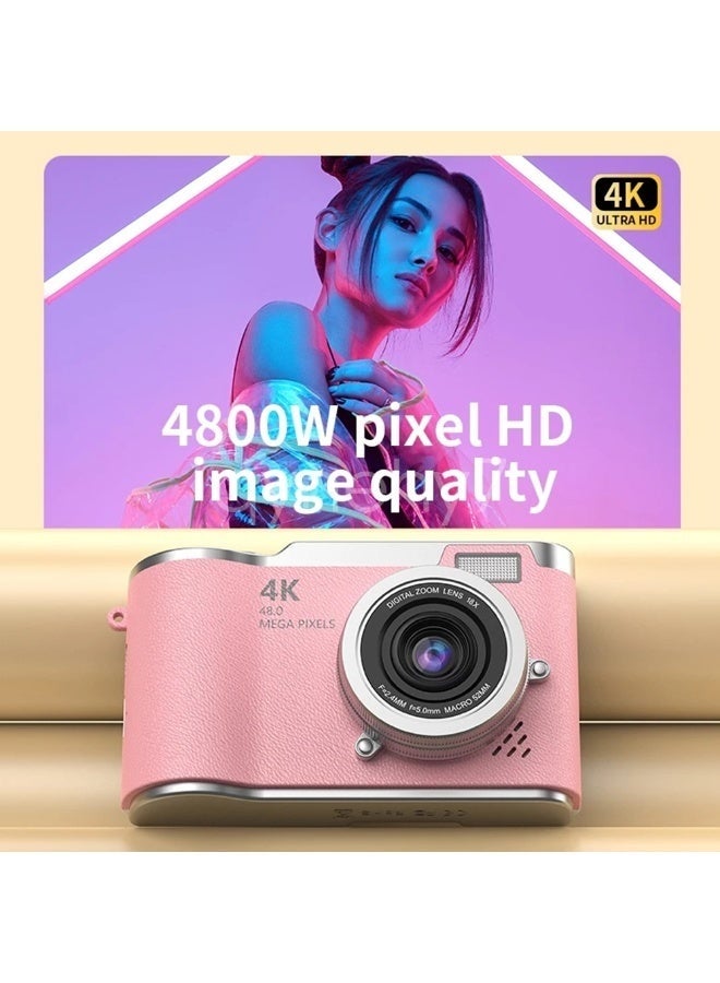 كاميرا رقمية مع بطاقة ذاكرة 64 جيجابايت، تقريب رقمي 4K CCD، كاميرات رقمية للطلاب، كاميرا تصوير رقمية محمولة بدقة 48 ميجابكسل، كاميرا سيلفي بشاشة قلابة 180 درجة، كاميرا جيب محمولة - view 3