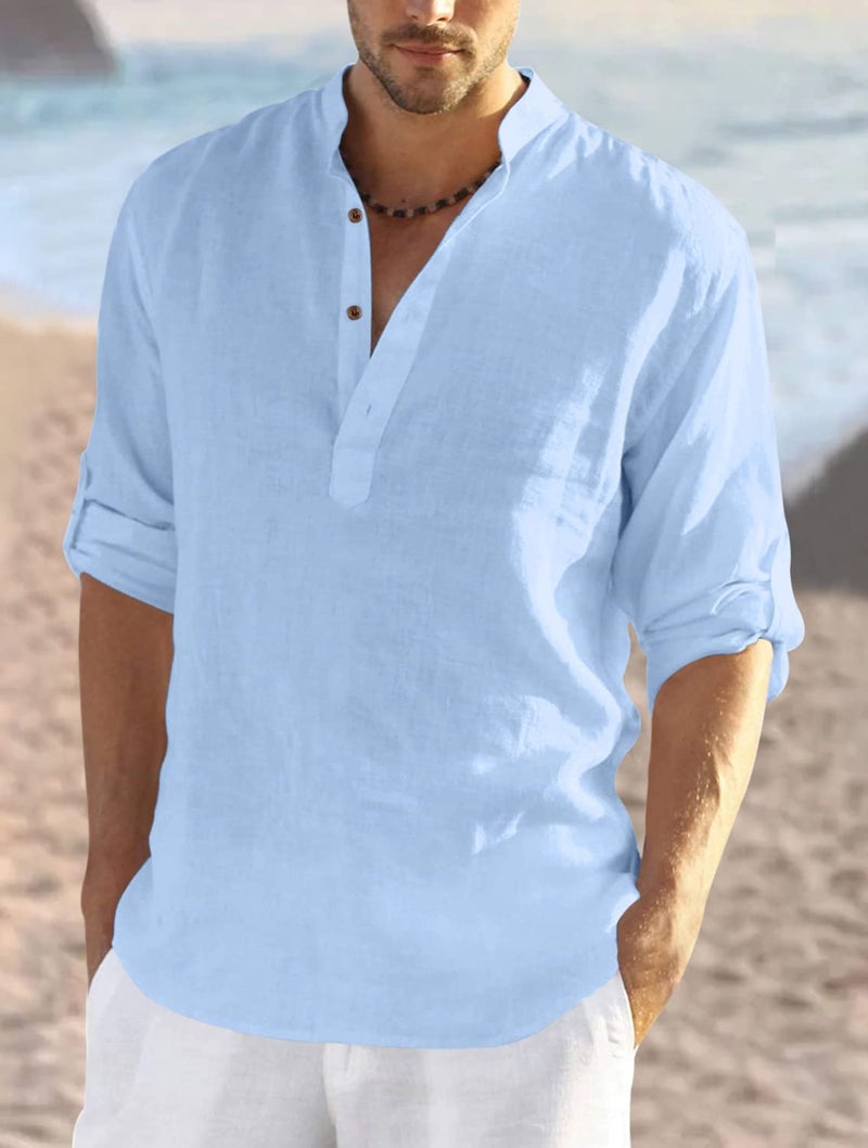 Bellstone Men's Cotton Blend Straight Kurta Shirt Combo with Mandarin Collar - Slim Fit Casual Short Kurti Set Featuring Textured Slub Fabric and Roll-Up Full Sleeves - Image 3