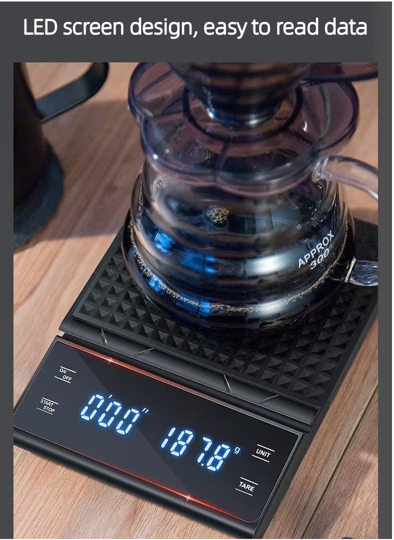 Generic - Digital Coffee Scale with Timer, LCD Display,Food Kitchen Scale,3kg/0.1g, Black - Image 1