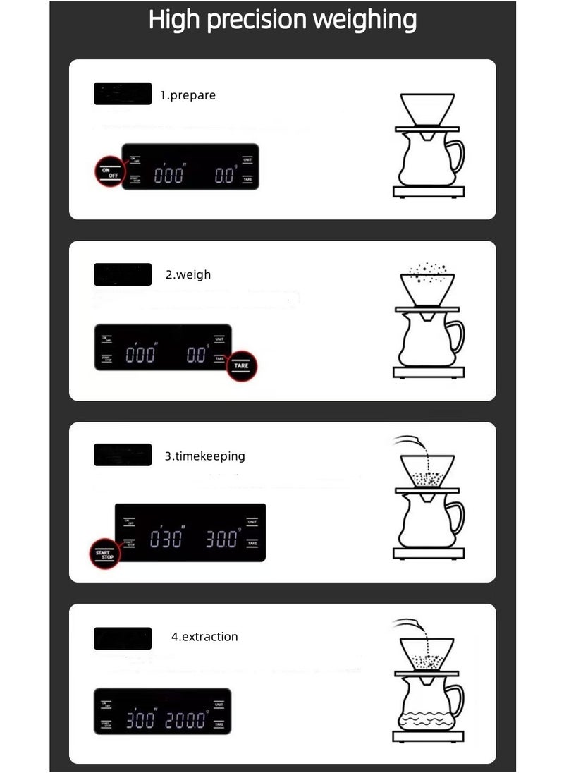 Generic - Digital Coffee Scale with Timer, LCD Display,Food Kitchen Scale,3kg/0.1g, Black - Image 1