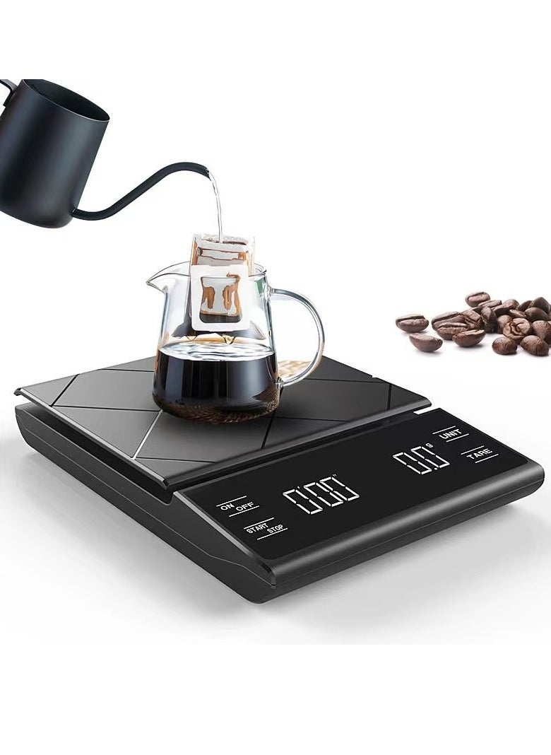 Generic - Digital Coffee Scale with Timer, LCD Display,Food Kitchen Scale,3kg/0.1g, Black - Image 1