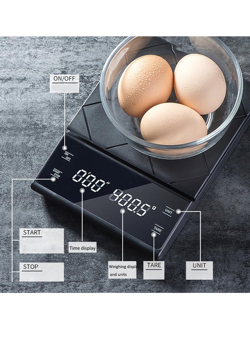 Generic - Digital Coffee Scale with Timer, LCD Display,Food Kitchen Scale,3kg/0.1g, Black - Image 1