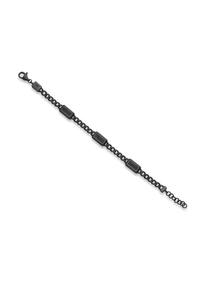 POLICE - Jet BraceletBlack Ion-Plated Link Design with Black Crystal MotifsMen's Bold Rockstar  Style - Image 1