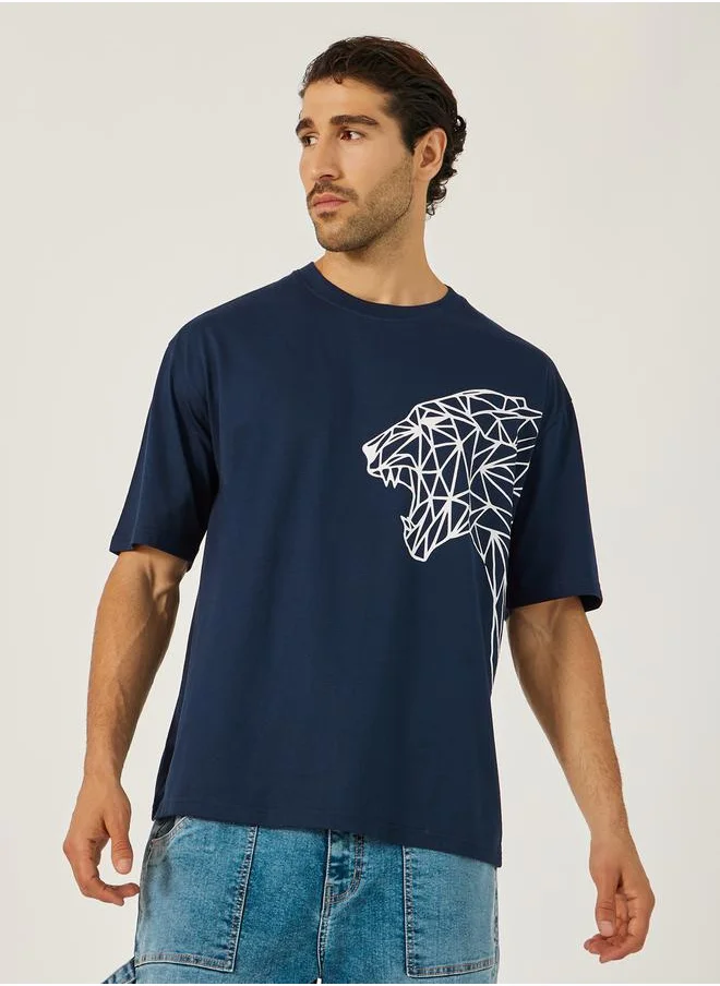 ستايلي Tiger Graphic Crew Neck Oversized T-Shirt