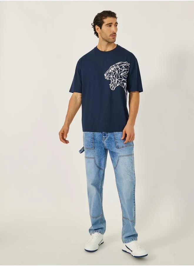 ستايلي Tiger Graphic Crew Neck Oversized T-Shirt