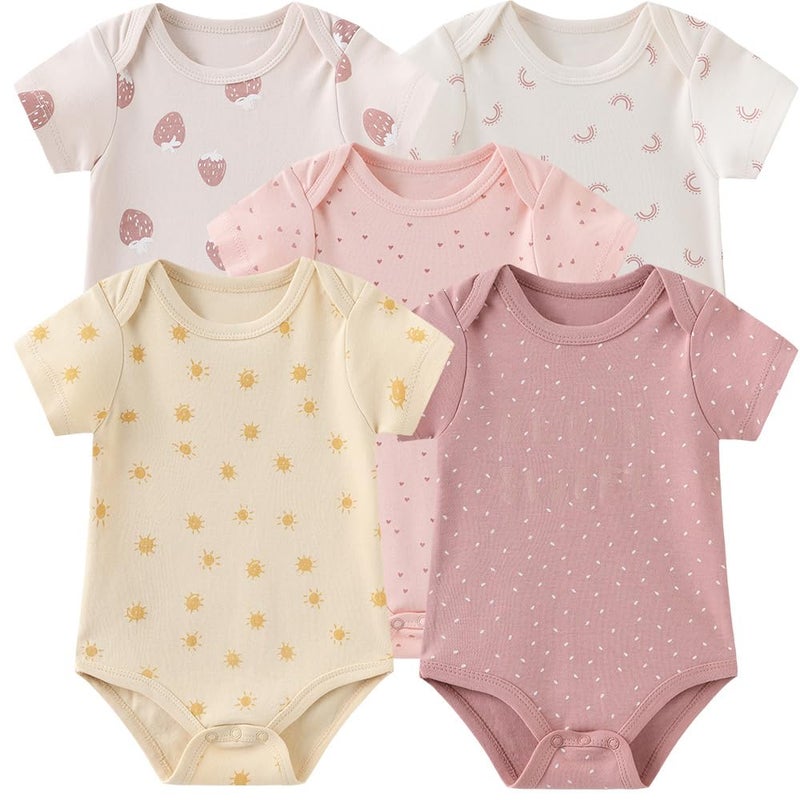 Kiddiezoom newborn Baby Unisex Cotton Bodysuits Baby Gift 5-pack Baby clothes, 6-9 Months