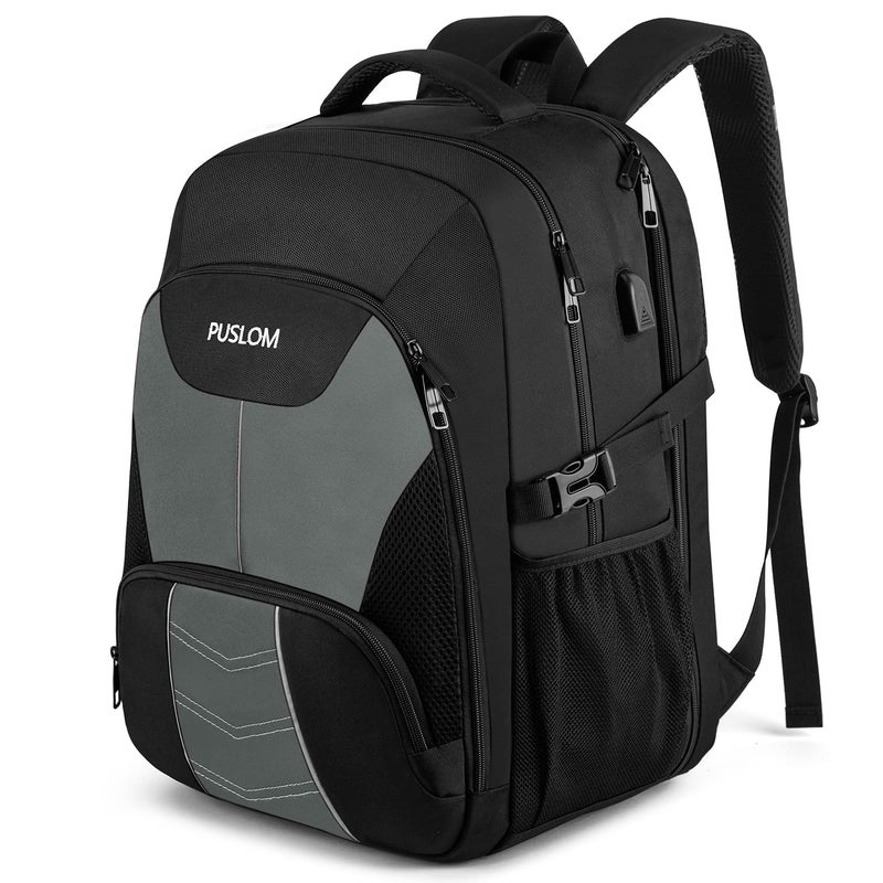 PUSLOM Extra Large Backpack for Men 55L,18.4 Inch Travel Laptop Rucksack with USB Charging Port Business Flight Approved Carry On Backpack,TSA Big Capacity Heavy Duty Computer Bag College School Bookbag,Grey - Image 1