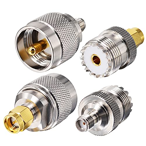 onelinkmore SMA to UHF Adapter Kit 4-Pack — SMA Male/Female to PL259/SO239, 48Hr Salt Spray Tested, Gold-Plated Brass for Baofeng UV-5R, Yaesu, GMRS, CB Radio, NanoVNA, SWR Meter, Mag Mount Antenna - Image 1