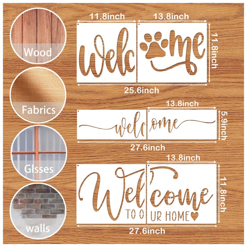 Boqon Welcome Stencils for Painting on Wood Door mats, Reusable Funny Hello Welcome Home Stencils for Doormat Crafts Furniture Sign DIY Canvas (mat10) - Image 4
