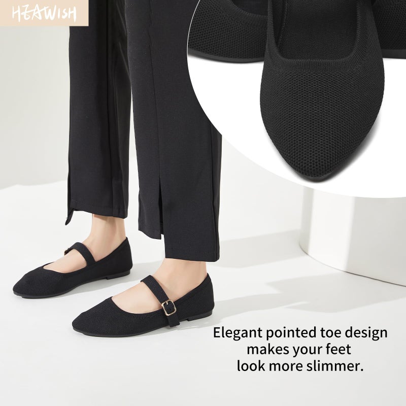 HEAWISH Women's Ballet Flat Shoes Mary Jane Pointed Toe Mesh Flats,Comfortable Slip on Ladies Shoe with Adjustable Strap,Casual Office Dress Flats for Work(Black,US8) - Image 4