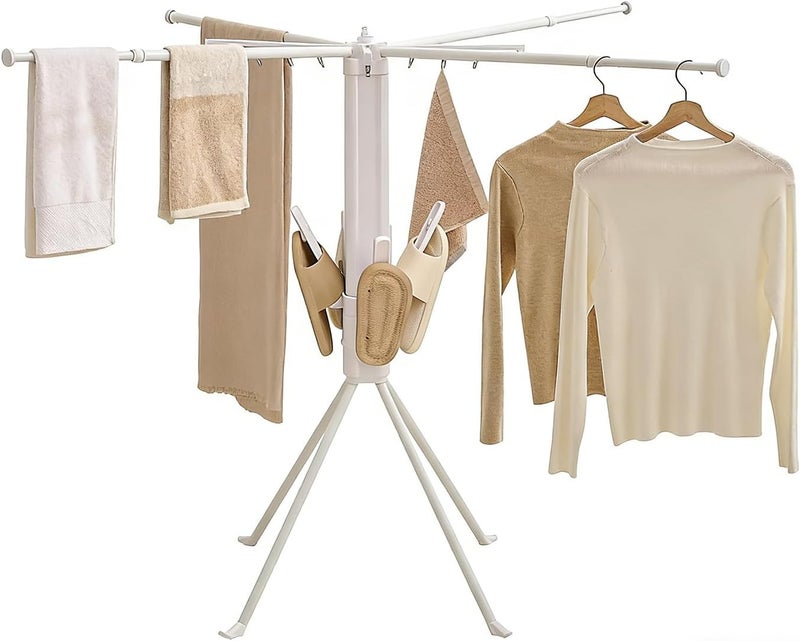 JOOM 4 Legs Clothes Drying Rack, Garment Rack Portable and Foldable Space Saving Laundry Drying Rack - Drying Rack Clothing 4rods16 Clips,Floor Folding Balcony Bedroom Household - Image 1