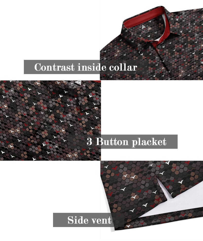 ZITY Mens Golf Shirt Short Sleeve Moisture Wicking Performance Daily Casual Print Patterns Collared Golf Polo Shirts for Men Black White Red X-Large - Image 4