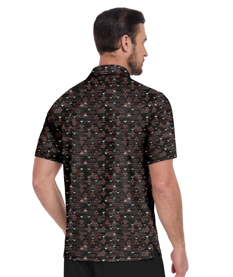 ZITY Mens Golf Shirt Short Sleeve Moisture Wicking Performance Daily Casual Print Patterns Collared Golf Polo Shirts for Men Black White Red X-Large - Image 2