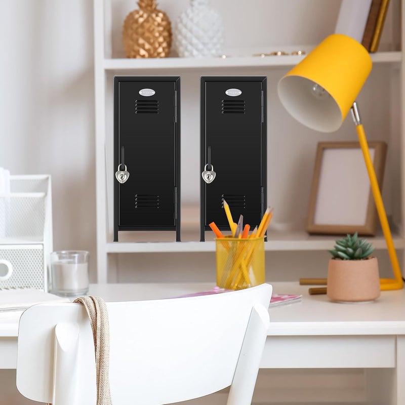 Vercraft 2 Pcs Mini Metal Locker Storage with Lock and 2 Keys 10.8 Inch Small Money Security and Cash Safe Box for Jewelry Back to School Home Office Desktop Container(Black) - Image 2