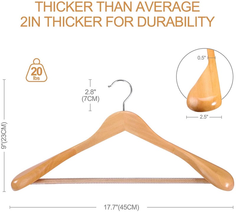 Evolluxi® Extra Wide Shoulder Wooden Suit Hangers, 360° Swivel Hooks Luxury Coat Hangers for Suits, Jackets, Coats, and Pants - Image 2