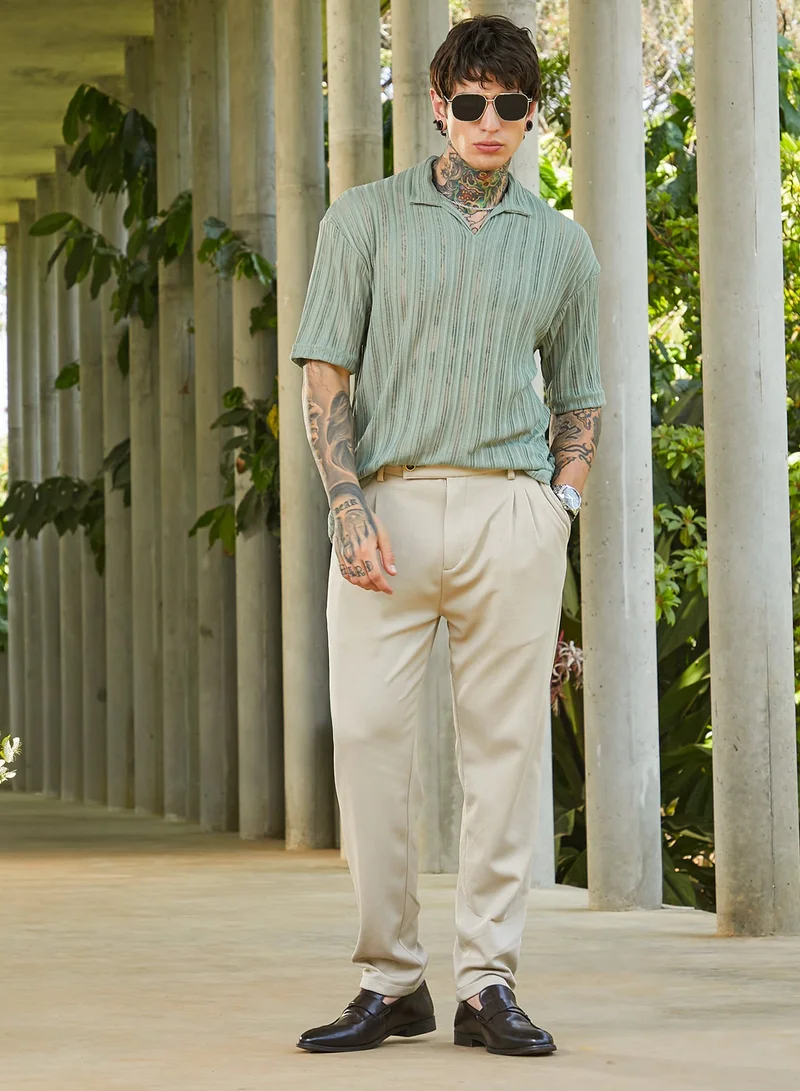 CAHOOT  Men's Sage Green Duo-Striped Relaxed Polo T-Shirt For Casual Wear | Polo Neck | Short Cuffed Sleeves | Pull On Closure | T-Shirt Crafted With Comfort Fit For Everyday Wear for Men | Best Price UAE