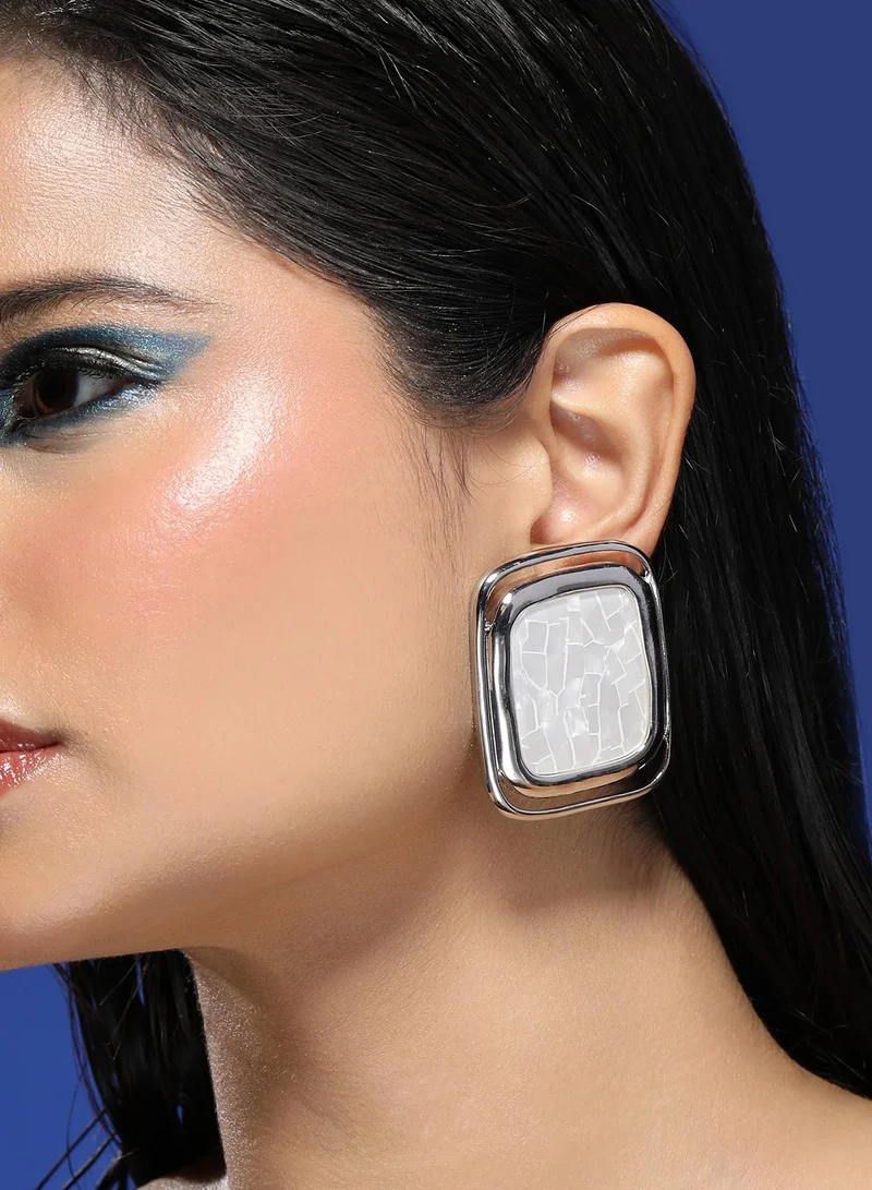 Sohi  Women The Moziac-Quad Statement Earrings | Metallic Silver Colour | One-Size | Artificial Stone Alloy Material | Push Back Closure | Earrings For Casual & Evening Wear for Women | Best Price UAE