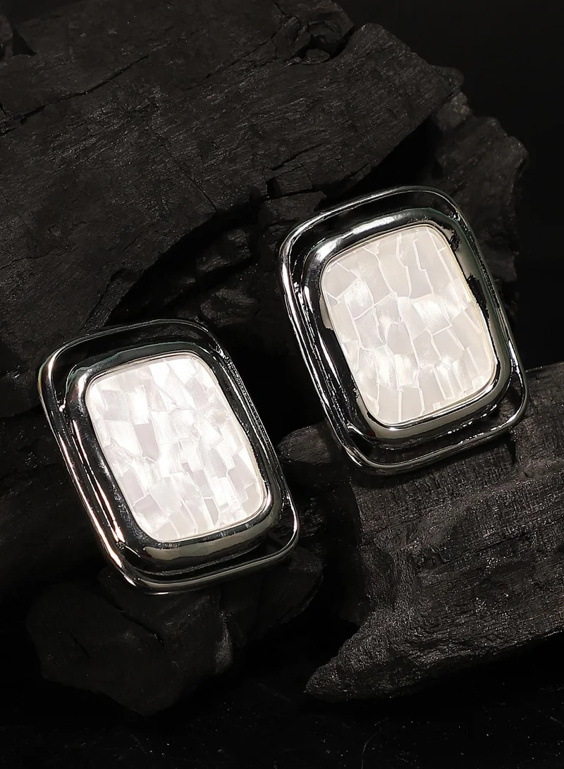 SOHI Women The Moziac-Quad Statement Earrings | Metallic Silver Colour | One-Size | Artificial Stone Alloy Material | Push Back Closure | Earrings For Casual & Evening Wear