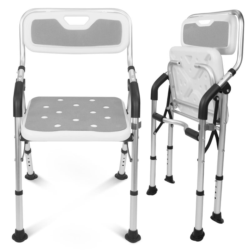 Vive Shower Chair For Elderly And Disabled  Folding Seat With Arms And Back  Foldable Bathroom Chairs For Sitting Inside Shower  Portable For Travel  Fold Down Collapsible Compact  Comfortable