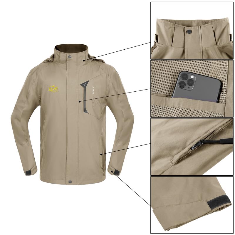 TEZO Mens Rain Jacket Waterproof with Hooded Hiking Coat Lightweight Windbreaker(KA XL) - Image 5