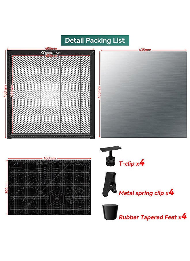 SCULPFUN H3 400x400mm Laser Cutting Honeycomb Panel Workbench Suitable for Diode CO2 Laser Engraving Machine Professional Metal Clamps Easy to Observe Desktop Protection for Carving Wood/Leather/Metal/Acrylic  - Image 4